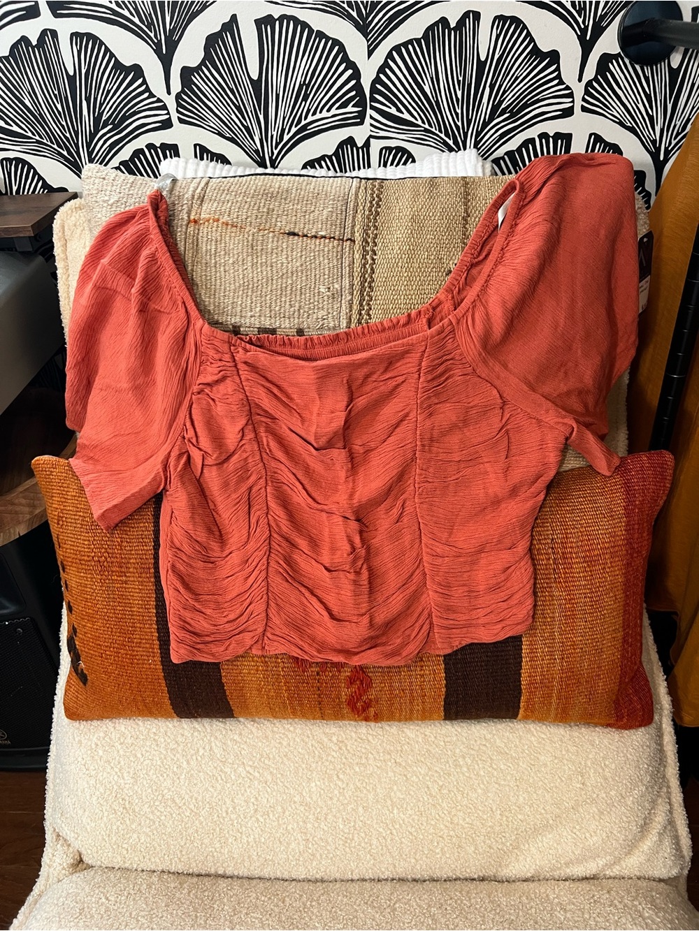 Jessica Simpson Brinne Ruched Crop Top Orange Rust L NWOT